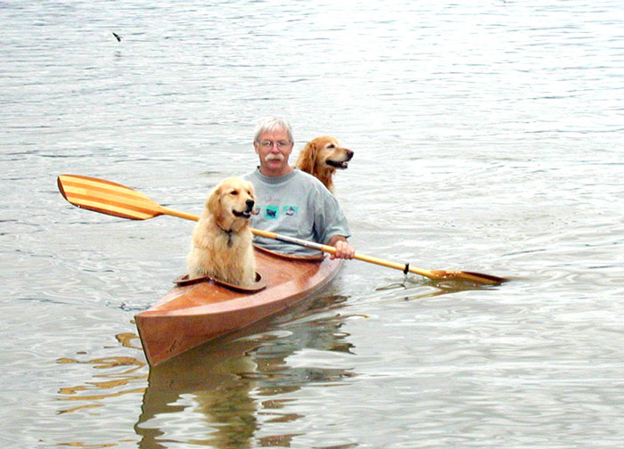 Perros navegando kayak junto a su dueno (1)